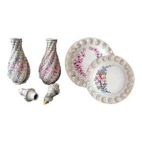 1980s Sumerbank Porcelain Decanters, Stoppers & Underplates - Hand Crafted in Turkey- 4 Pieces