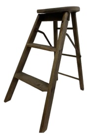 1950s Vintage Wooden Step Stool Chair – Folding Utility Stool With Round Seat