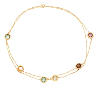 14k Gold Italian Gemstone Station Necklace by Milor 33 Inch Long