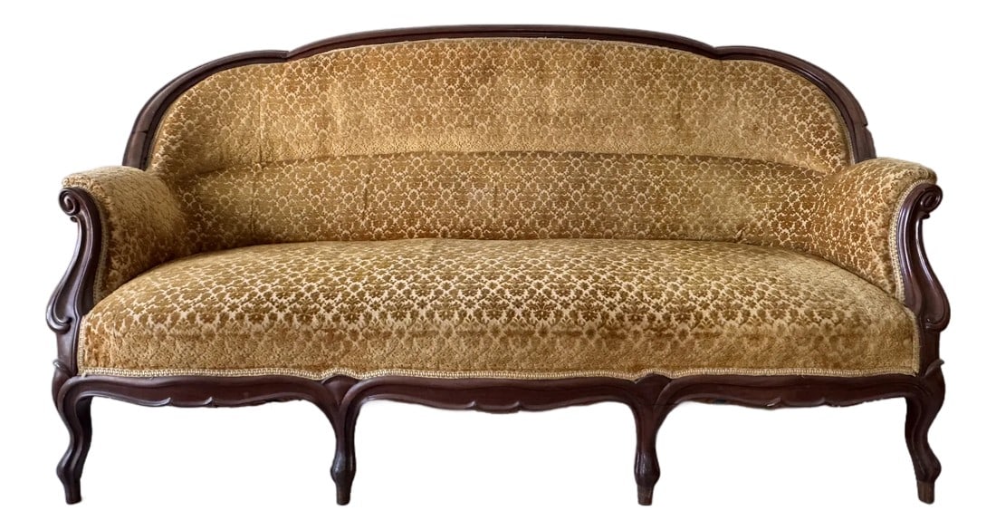 19th Century Parlor Sofa With Velvety Damask Upholstery (1 of 16)