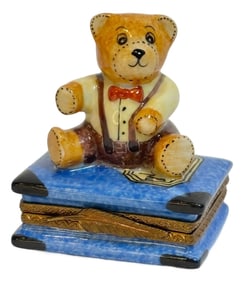 Limoges Porcelain Box With Teddy Bear on Book Hand-Painted France