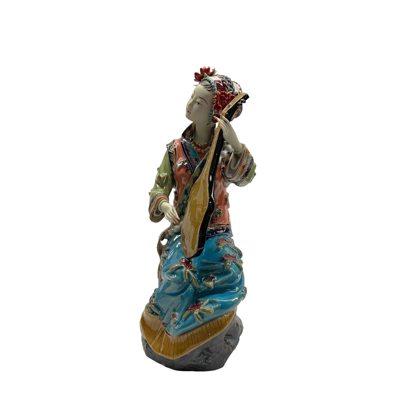 Chinese Porcelain Qing Style Dressing Playing Pipa Lady Figure - 2