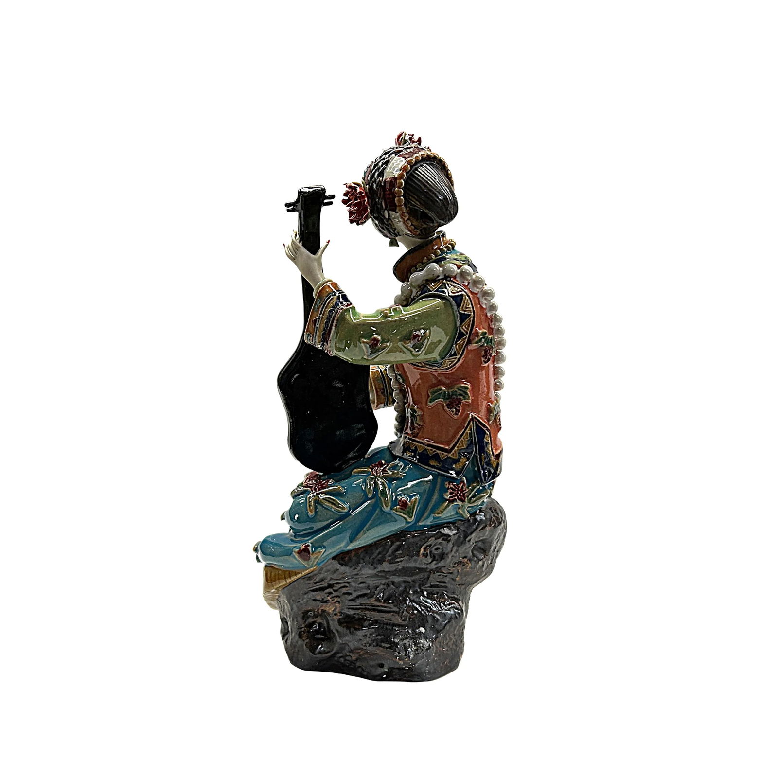 Chinese Porcelain Qing Style Dressing Playing Pipa Lady Figure - 3