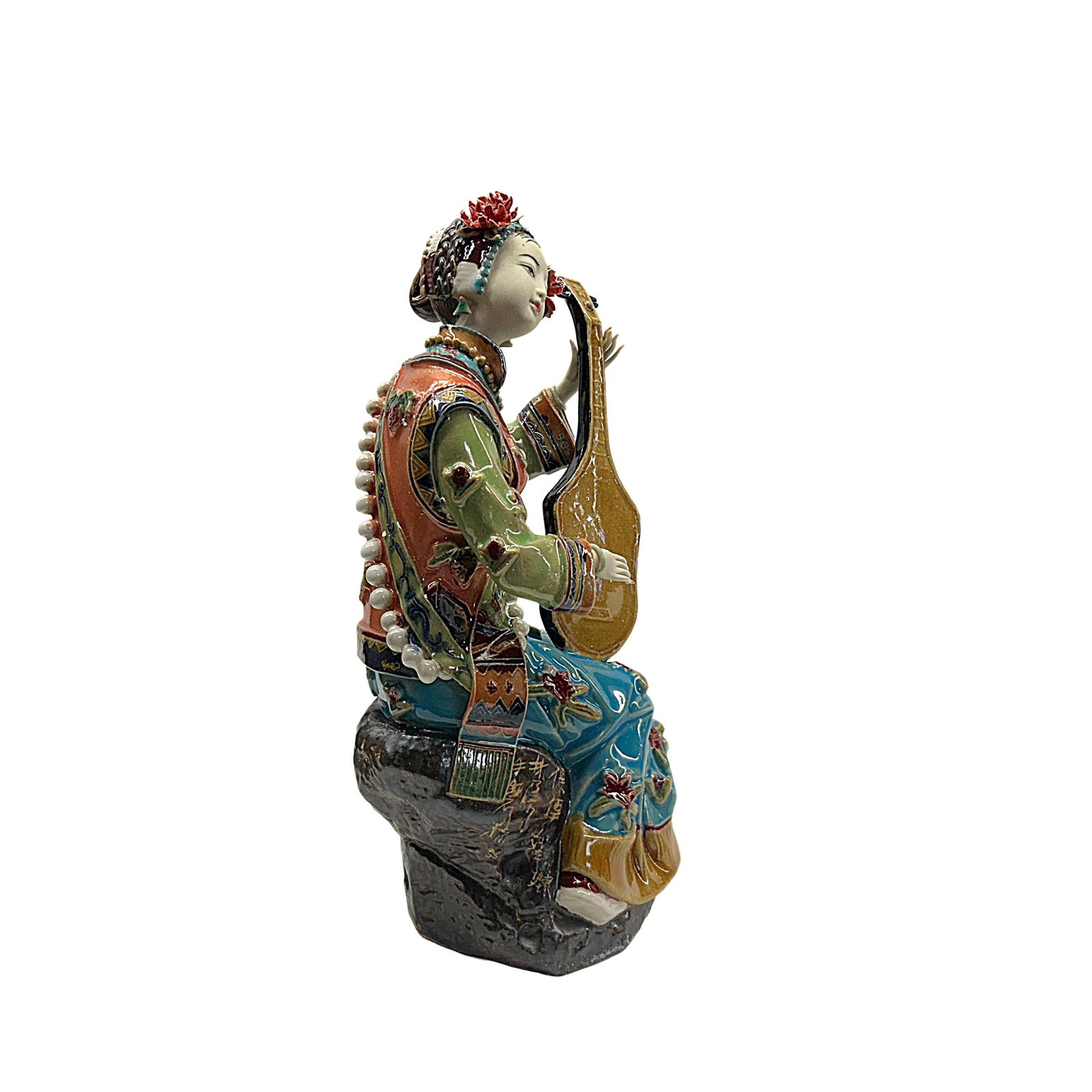 Chinese Porcelain Qing Style Dressing Playing Pipa Lady Figure - 4