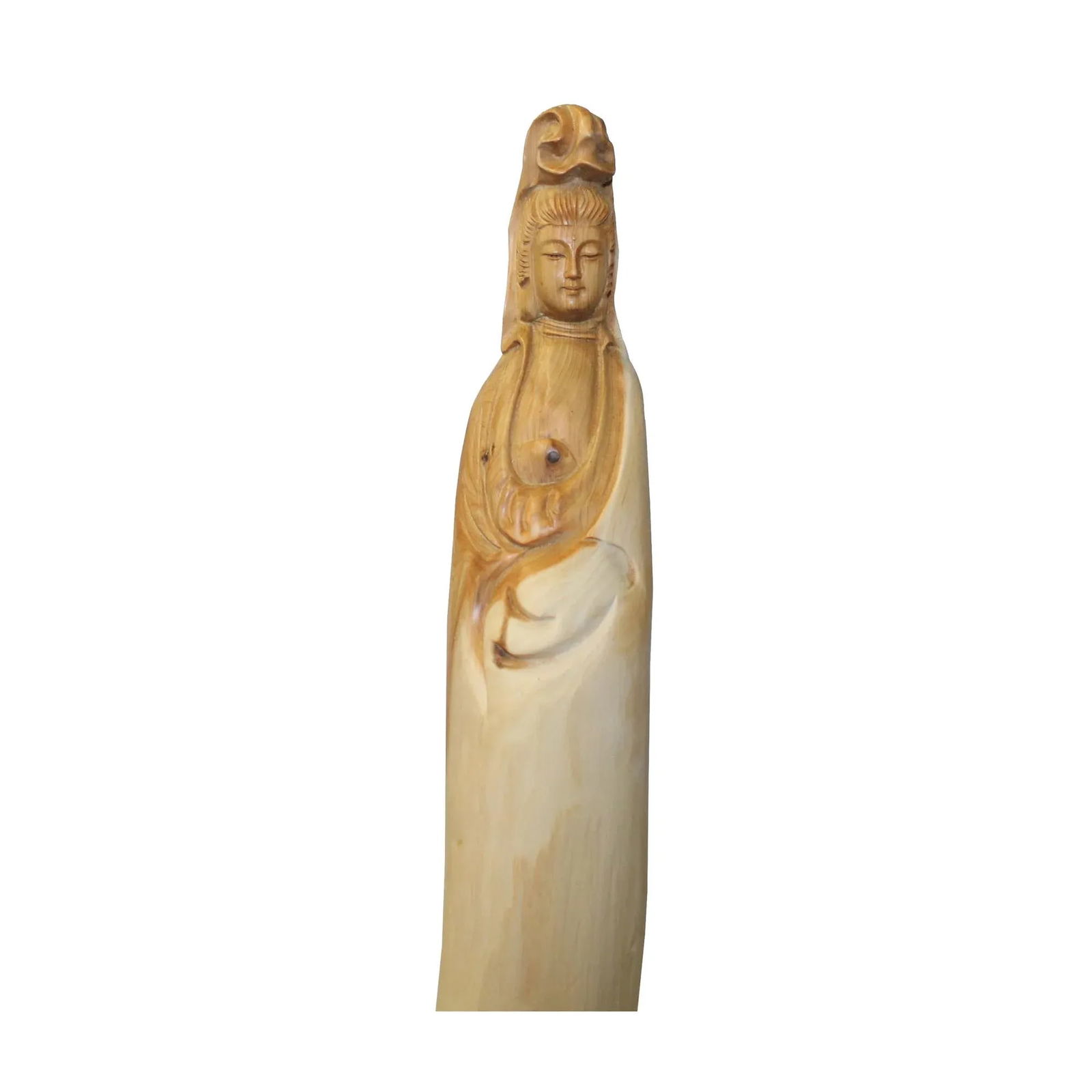 Chinese Cypress Wood Carved Bodhisattva Kwan Yin Tara Statue - 2