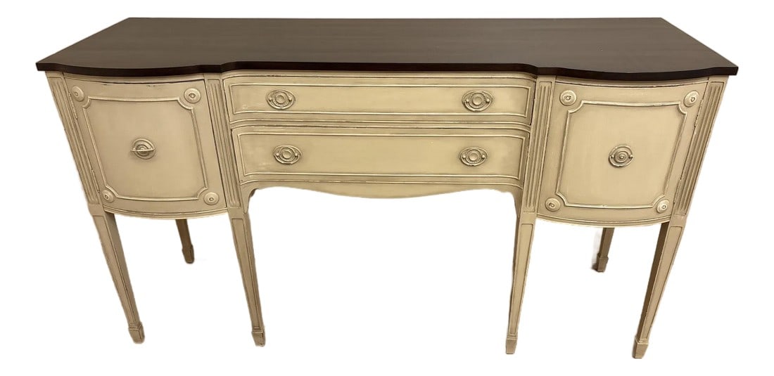 Vintage Northern Furniture Company Mid-Century Modern Style Painted Buffet: This buffet which has been refinished by a very talented artist several years ago before I purchased it and has used it in my own home for the past two decades. The Northern Furniture Company from