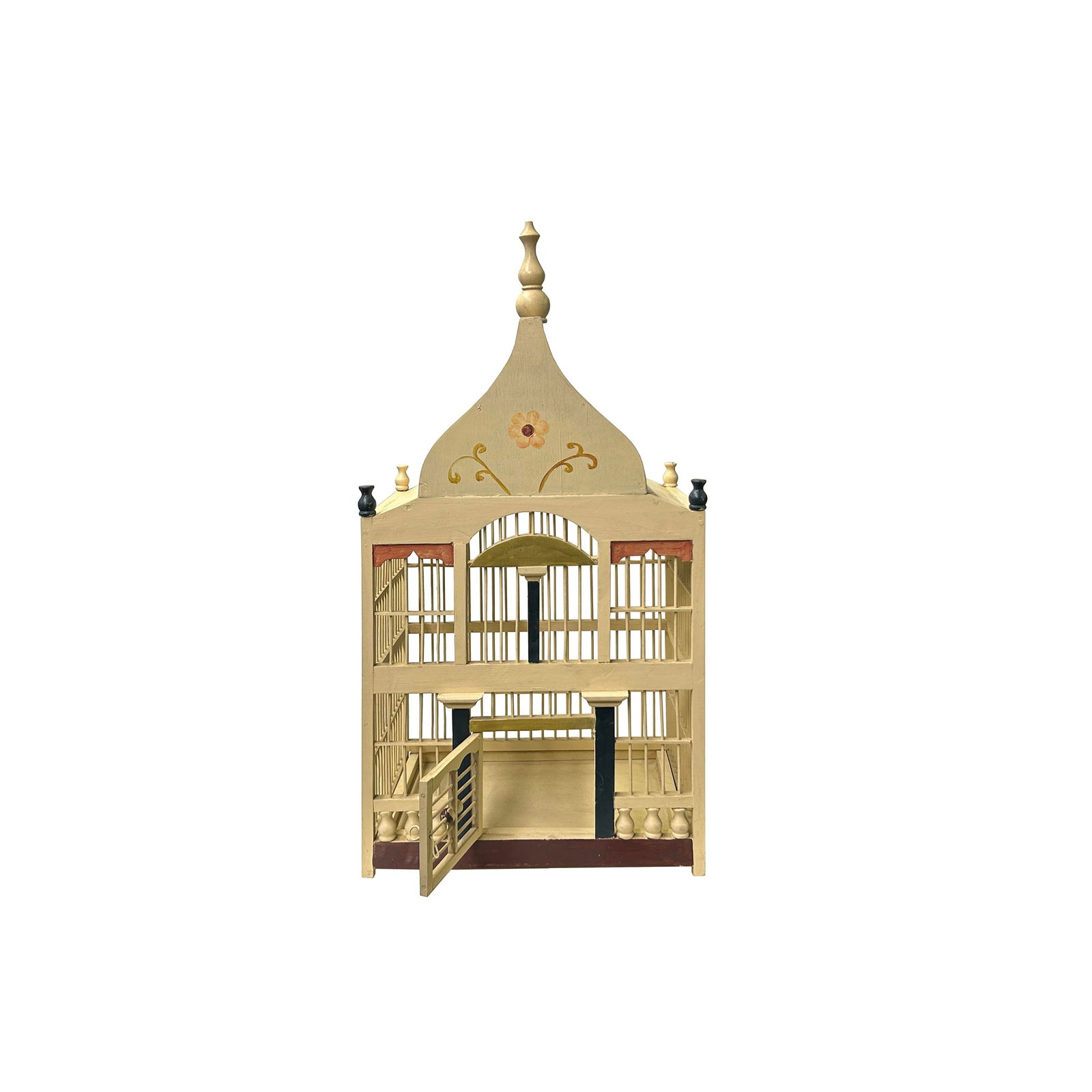 Western House Shape Light Cream Color Wood Birdcage Display - 2