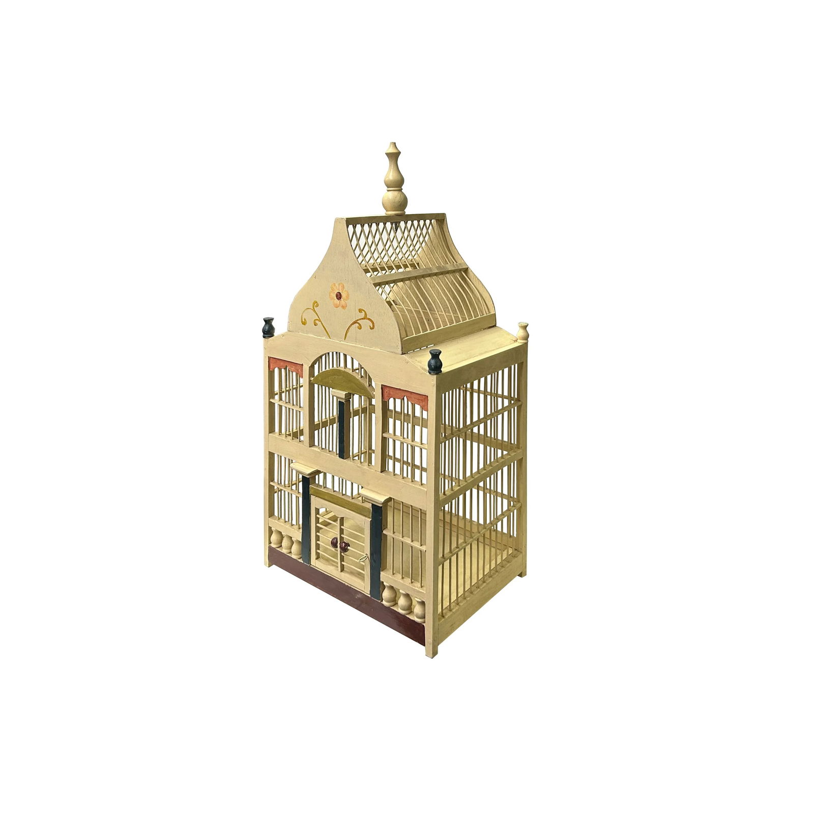 Western House Shape Light Cream Color Wood Birdcage Display - 3