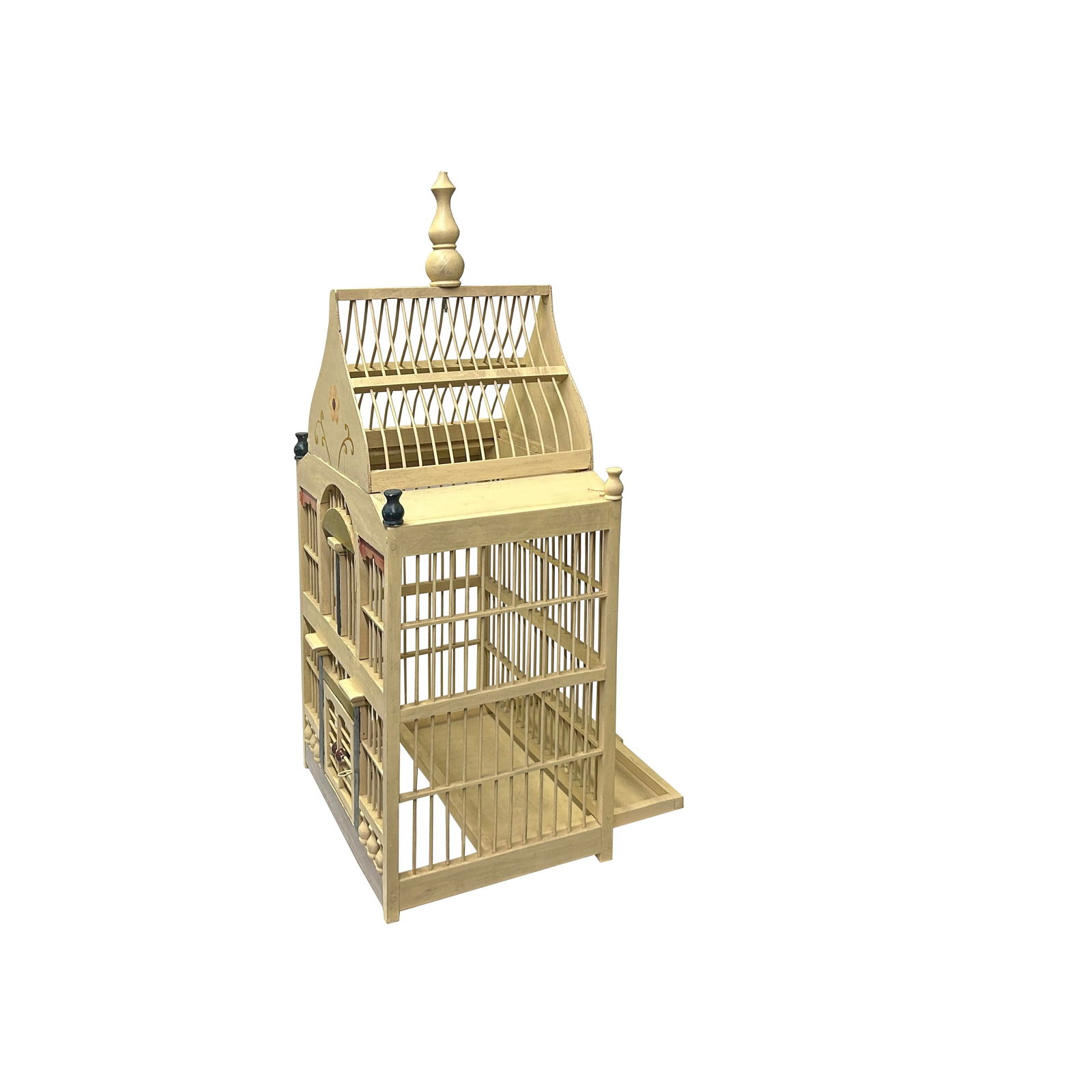 Western House Shape Light Cream Color Wood Birdcage Display - 4