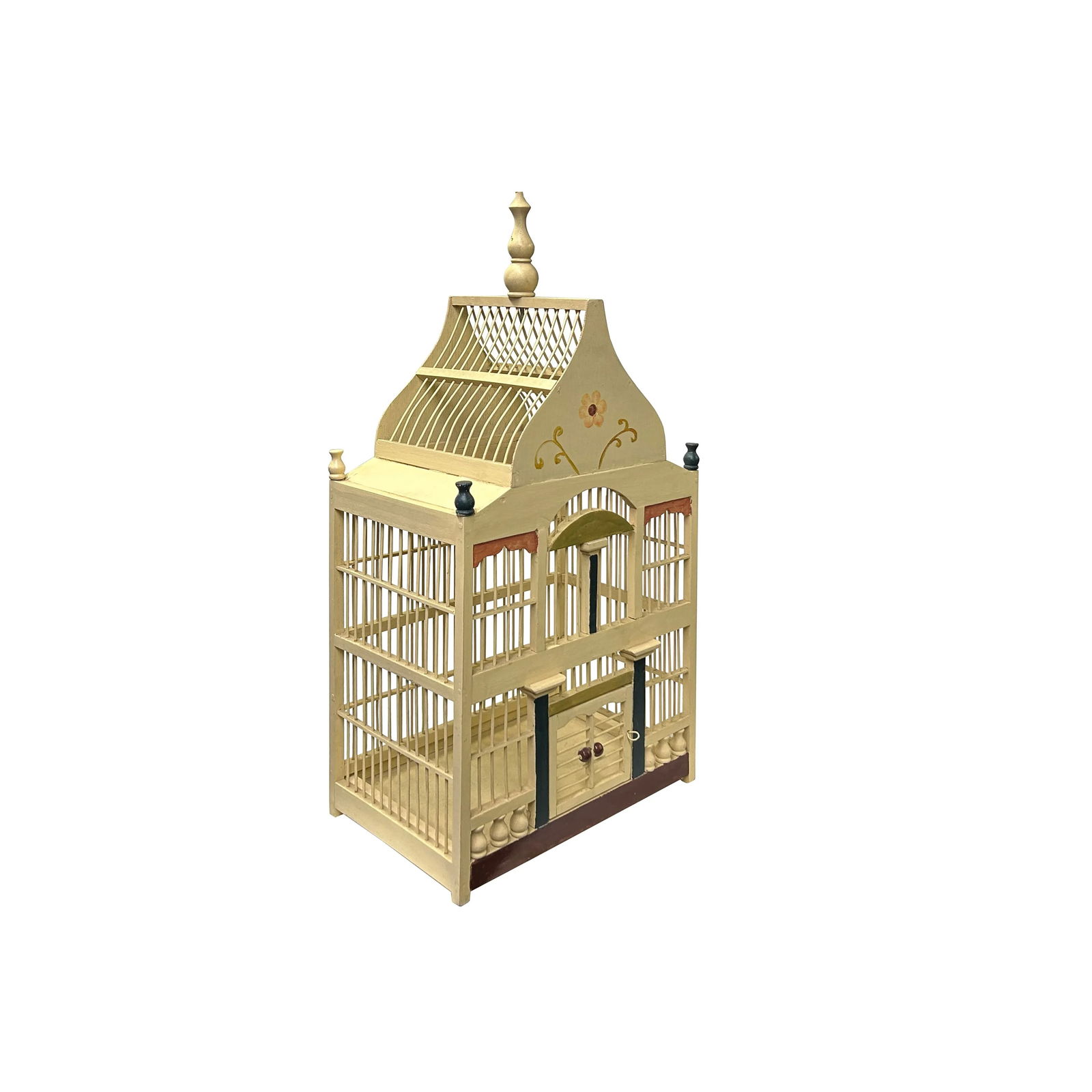 Western House Shape Light Cream Color Wood Birdcage Display - 5