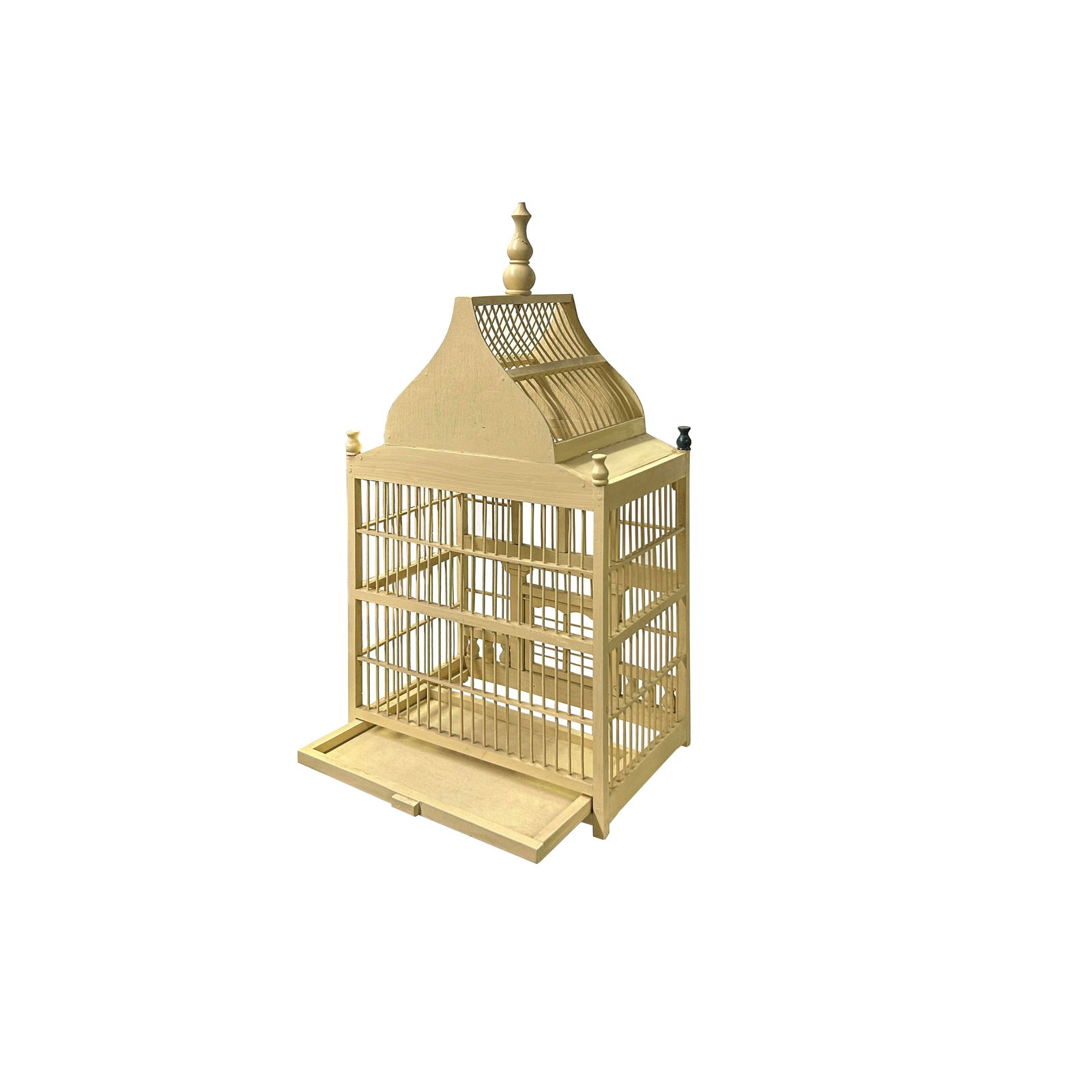 Western House Shape Light Cream Color Wood Birdcage Display - 6