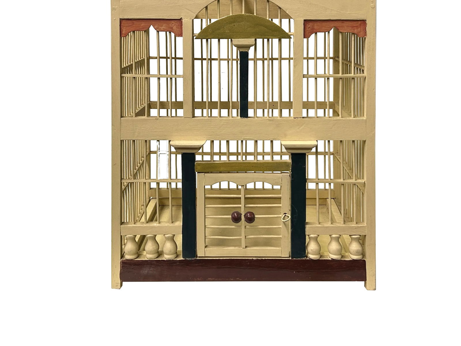 Western House Shape Light Cream Color Wood Birdcage Display - 9