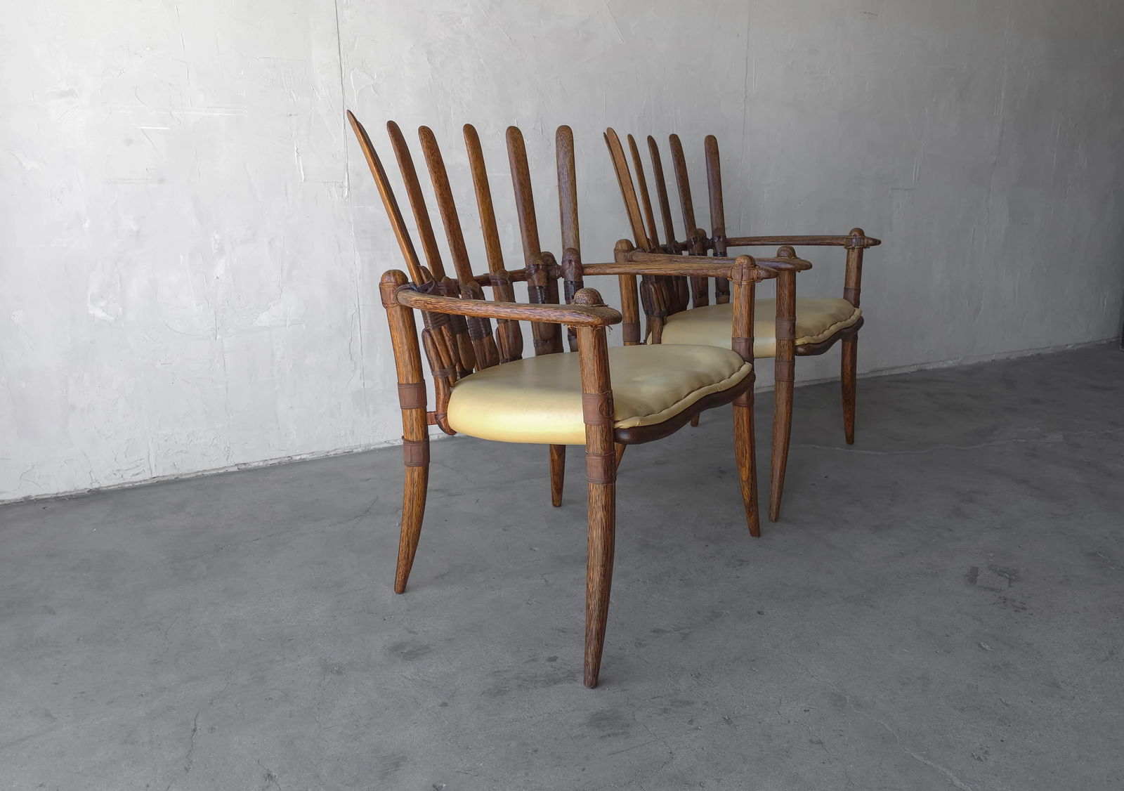 Pair of Palmwood and Leather Mendi Chairs by Pacific Green - 3