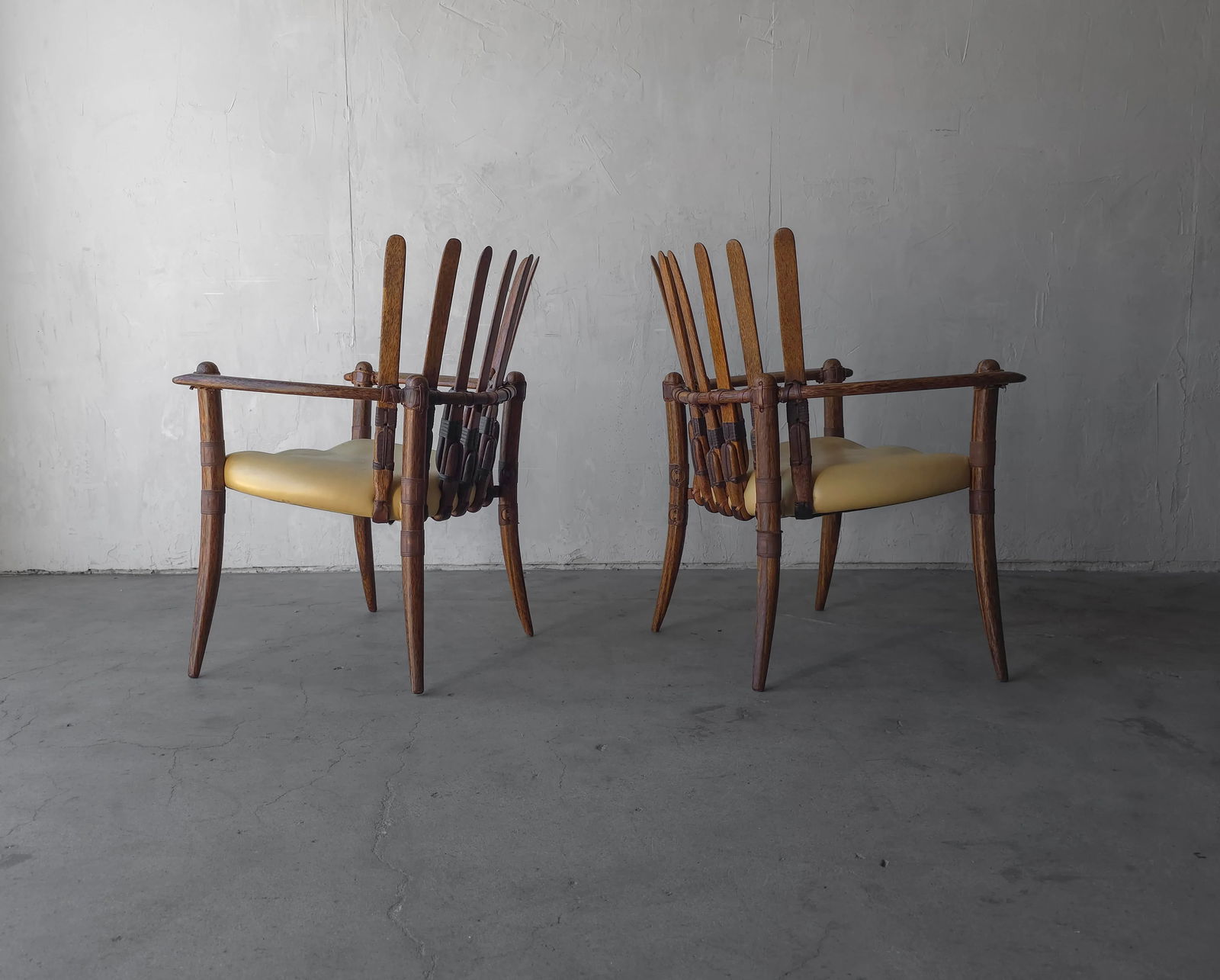 Pair of Palmwood and Leather Mendi Chairs by Pacific Green - 4