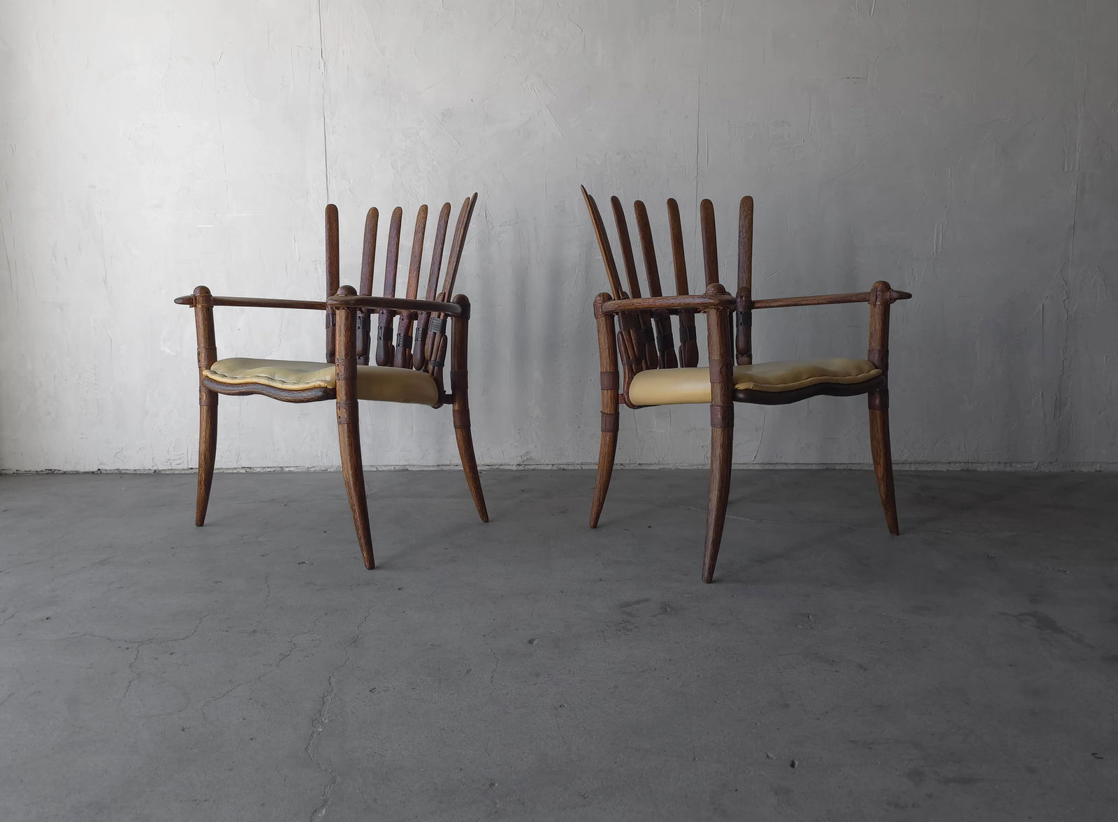Pair of Palmwood and Leather Mendi Chairs by Pacific Green - 5