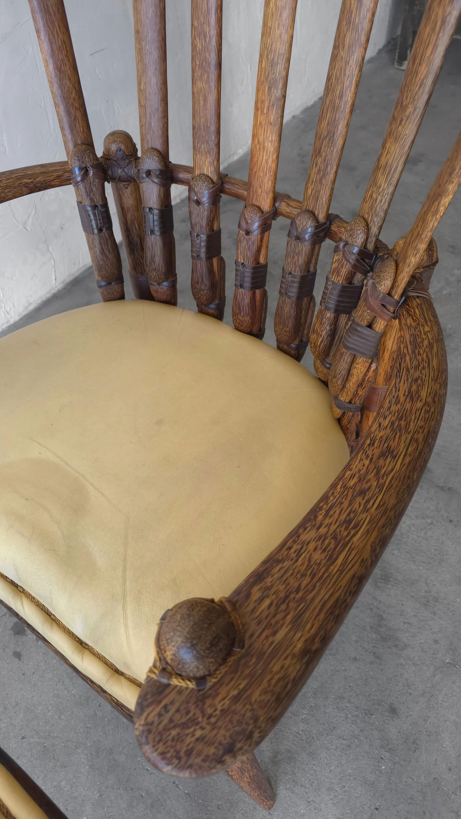 Pair of Palmwood and Leather Mendi Chairs by Pacific Green - 7