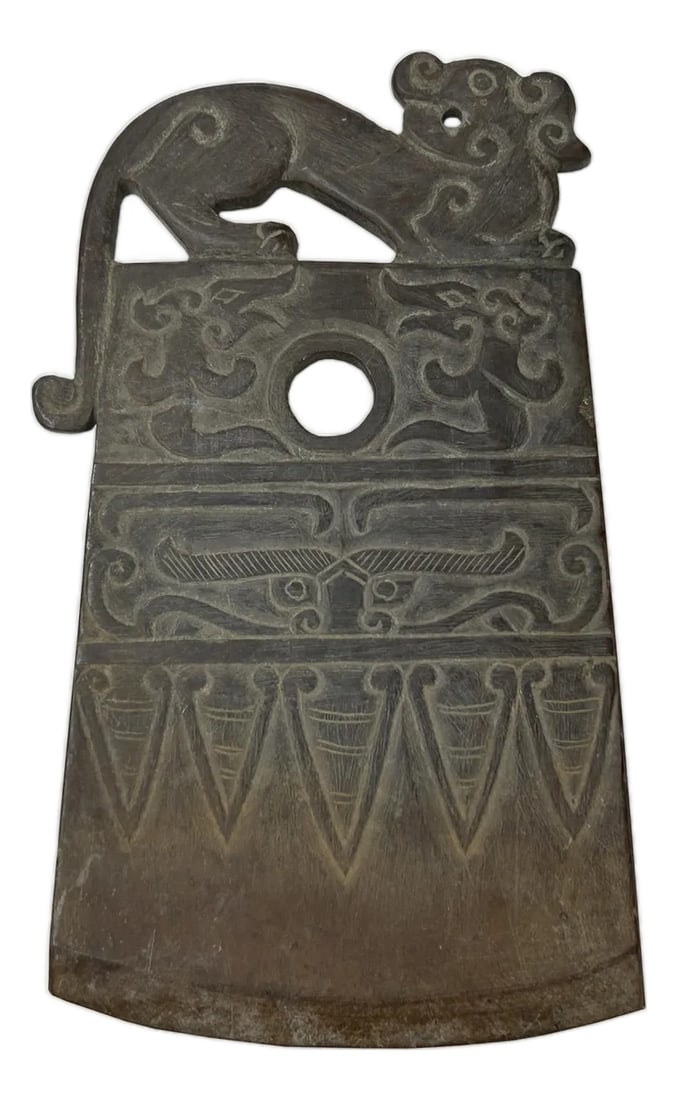 Oriental Stone Ritual Mythical Motif Carving Display Plaque Art (1 of 10)