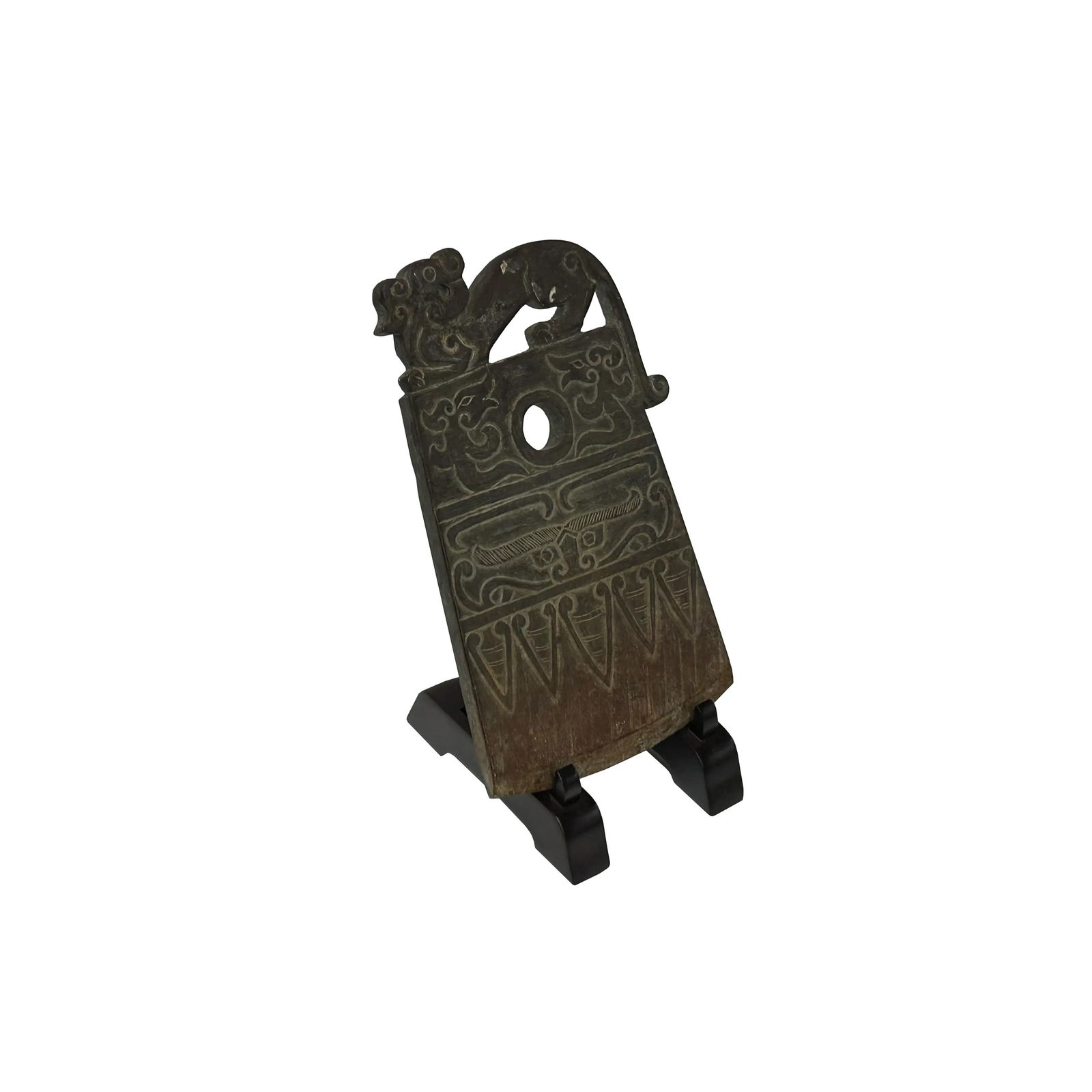 Oriental Stone Ritual Mythical Motif Carving Display Plaque Art - 2