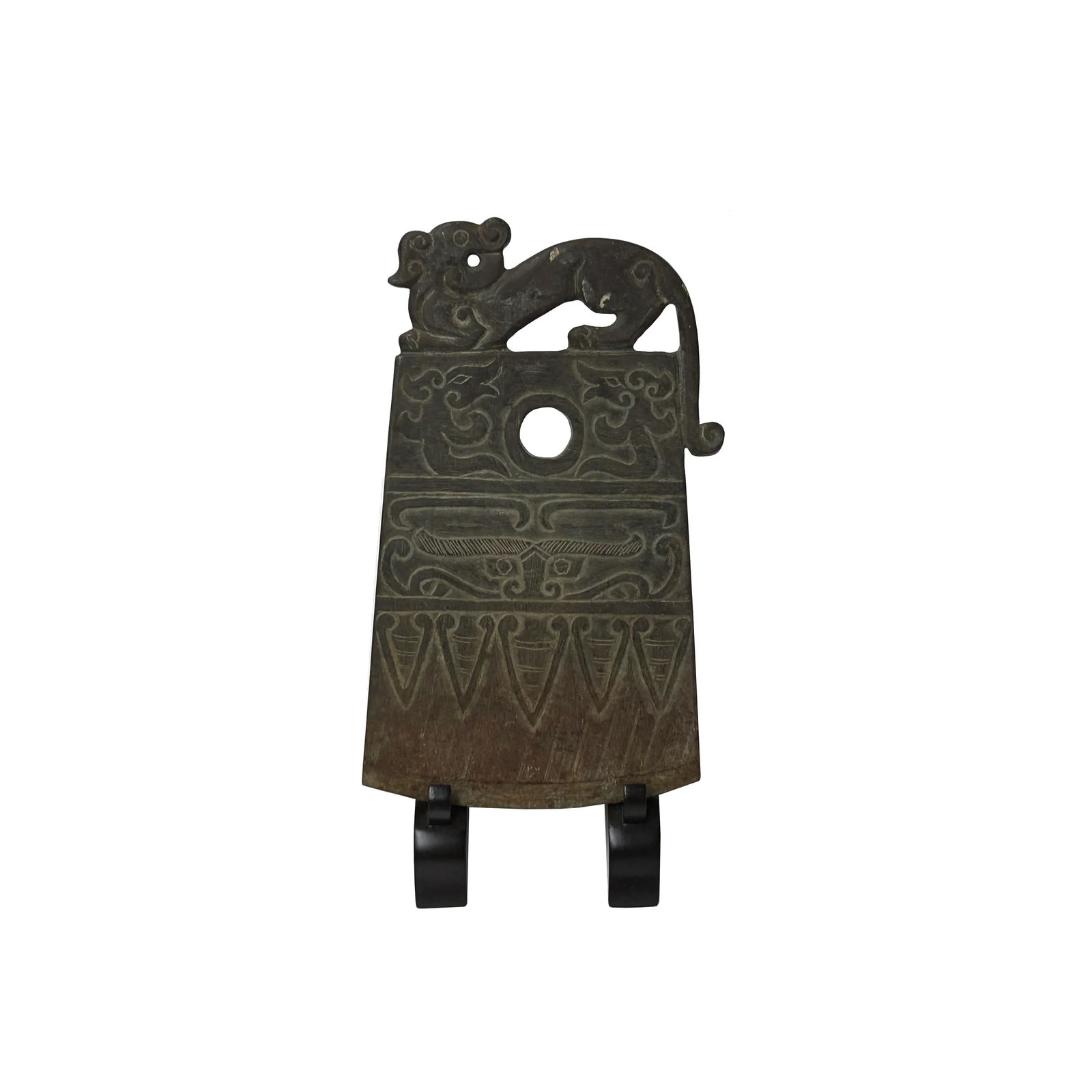 Oriental Stone Ritual Mythical Motif Carving Display Plaque Art - 3