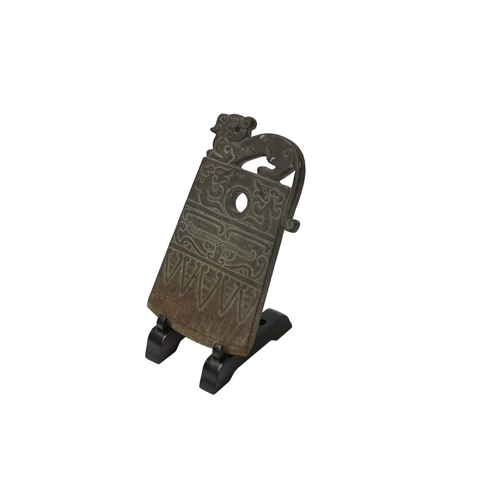 Oriental Stone Ritual Mythical Motif Carving Display Plaque Art - 7