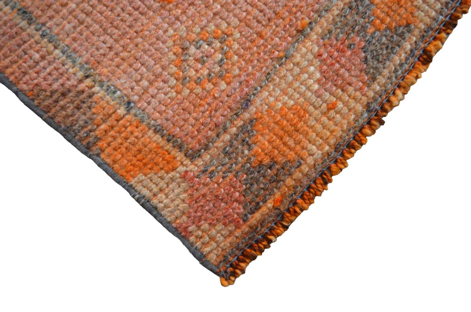 Hand-Knotted Turkish Runner Rug . Low Pile Distressed Hallway 2"²7"³ × 12"² - 10