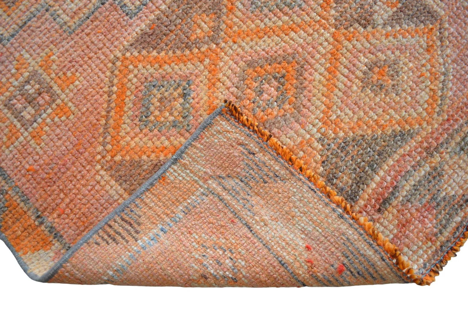 Hand-Knotted Turkish Runner Rug . Low Pile Distressed Hallway 2"²7"³ × 12"² - 11