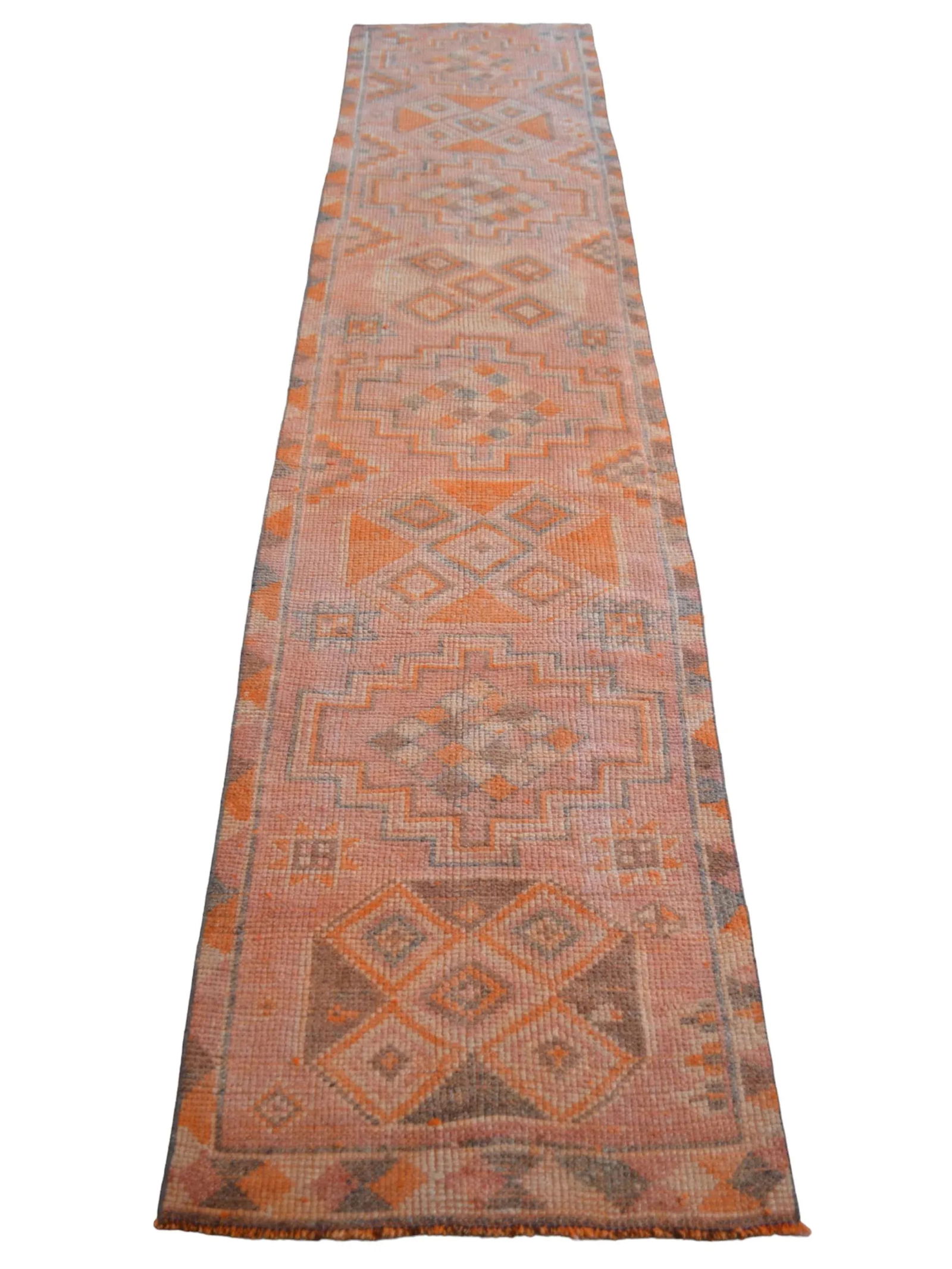 Hand-Knotted Turkish Runner Rug . Low Pile Distressed Hallway 2"²7"³ × 12"² - 4