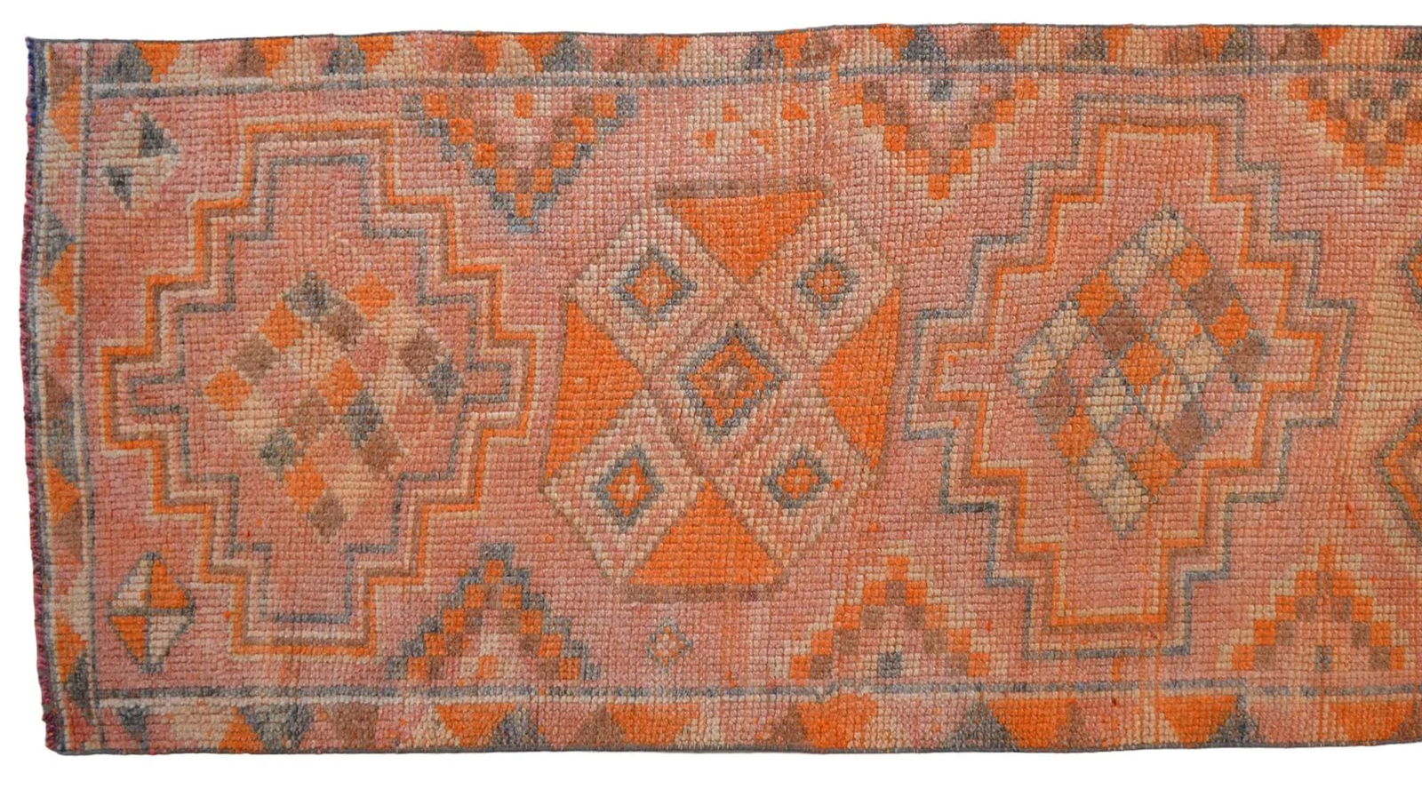 Hand-Knotted Turkish Runner Rug . Low Pile Distressed Hallway 2"²7"³ × 12"² - 8
