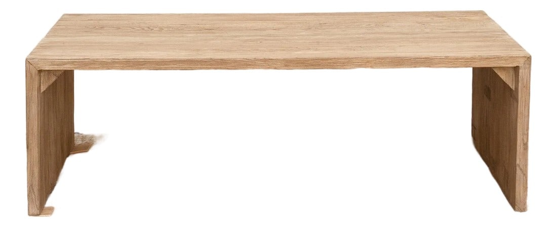 Contemporary Farmhouse Waterfall Coffee Table: Experience the perfect fusion of clean, modern design and the raw, organic beauty of nature with this magnificent reclaimed elm wood coffee table. Measuring a generous 55 inches long, 27 inches wide,