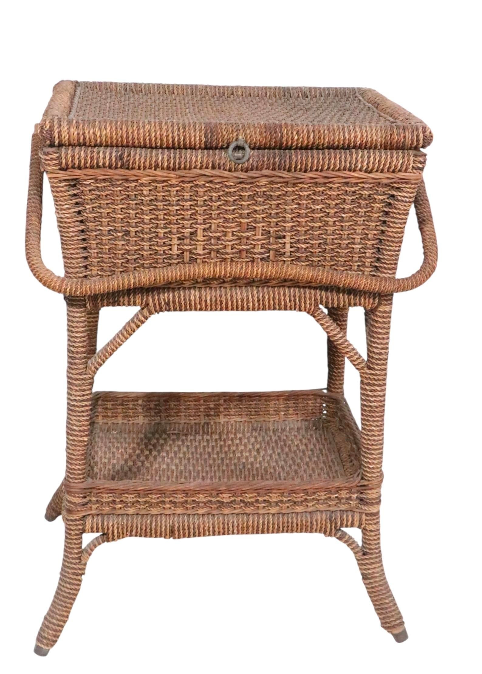 Antique Rope Wicker Sewing Stand - 11