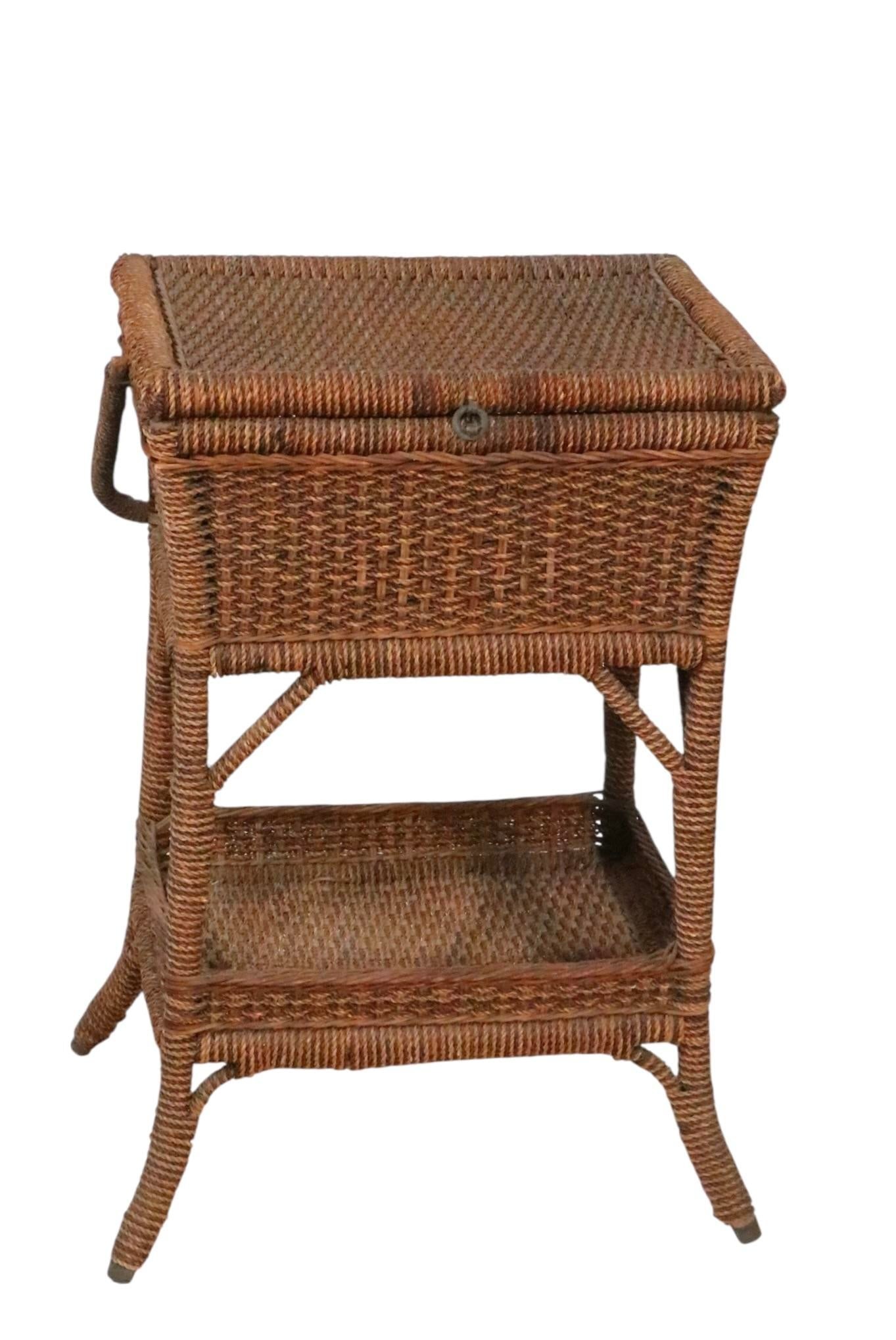 Antique Rope Wicker Sewing Stand - 3