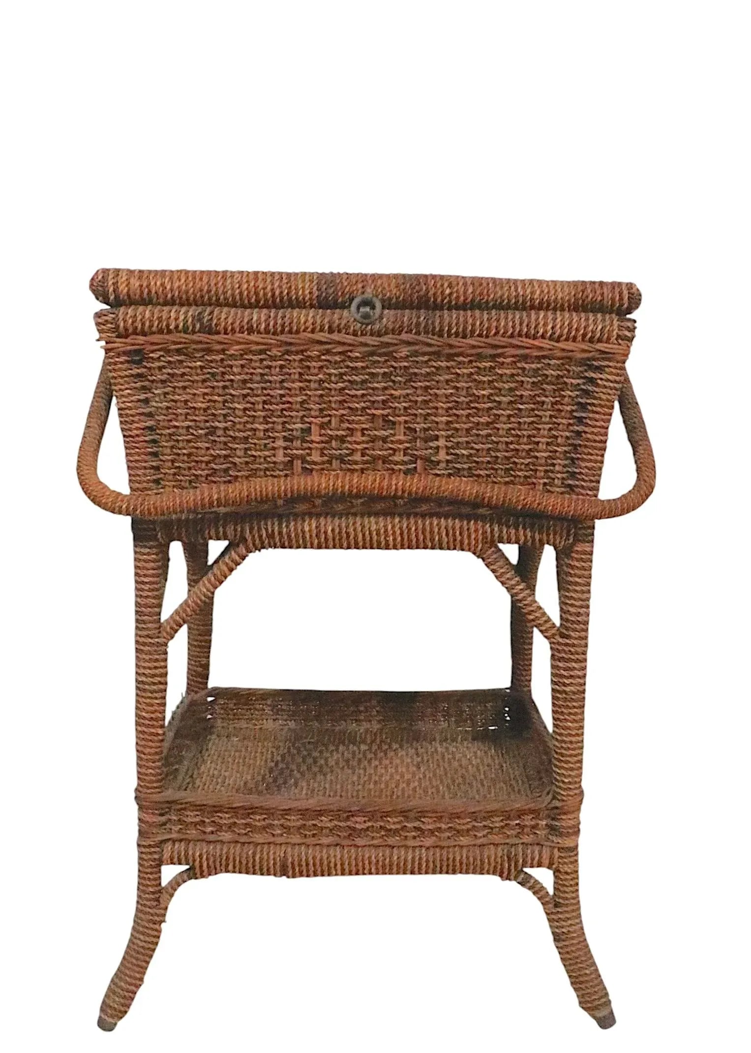 Antique Rope Wicker Sewing Stand - 4