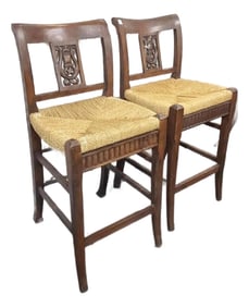 Pair of 1980s Hand Carved Mahogany Bar Stools