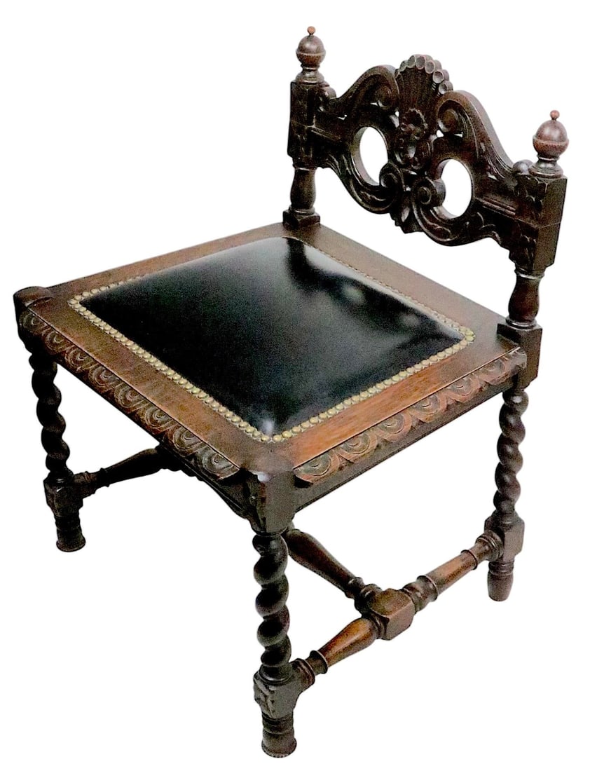 Pair of Antique Oak Barley Twist Accent Chairs C. 1900's - 11