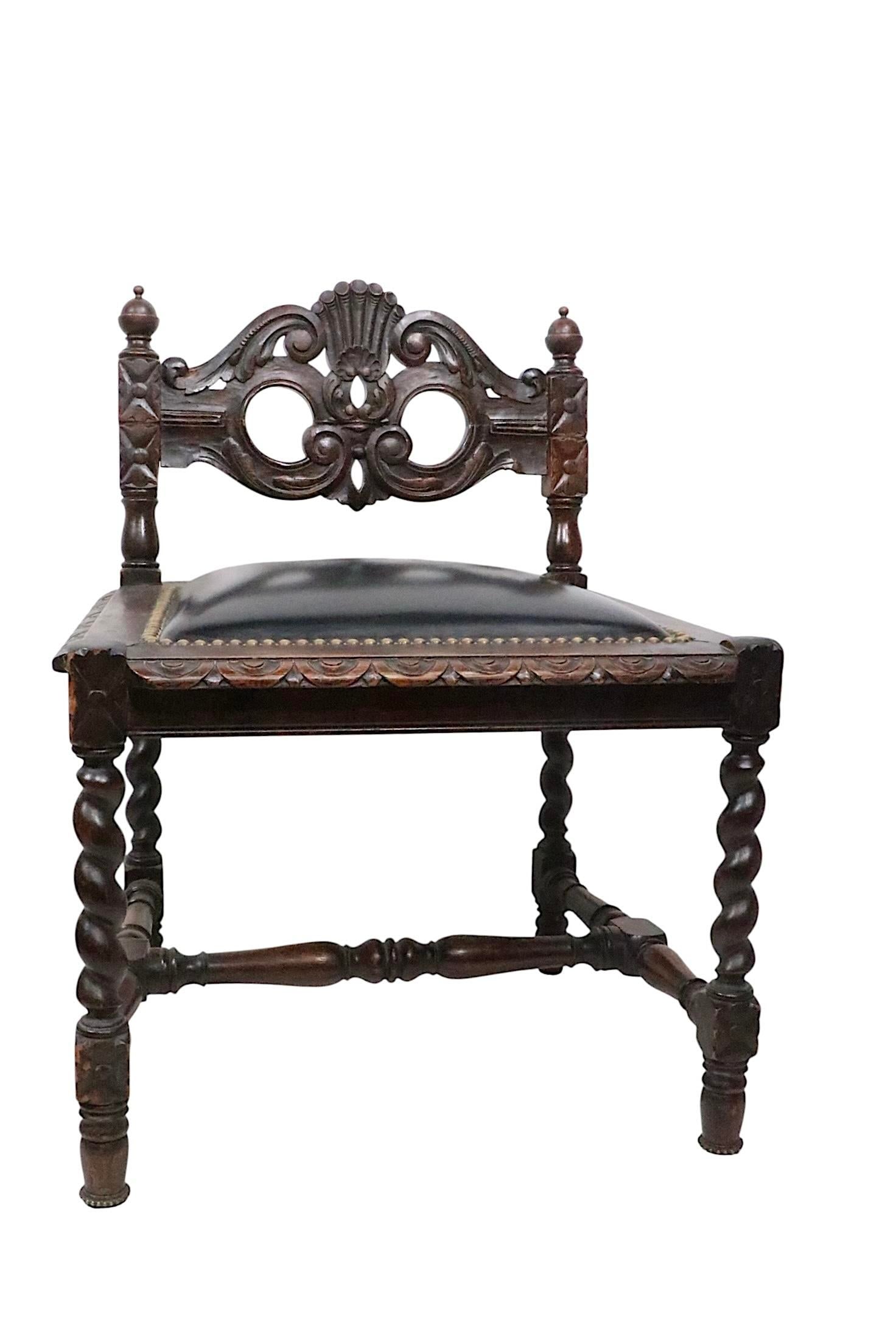 Pair of Antique Oak Barley Twist Accent Chairs C. 1900's - 2