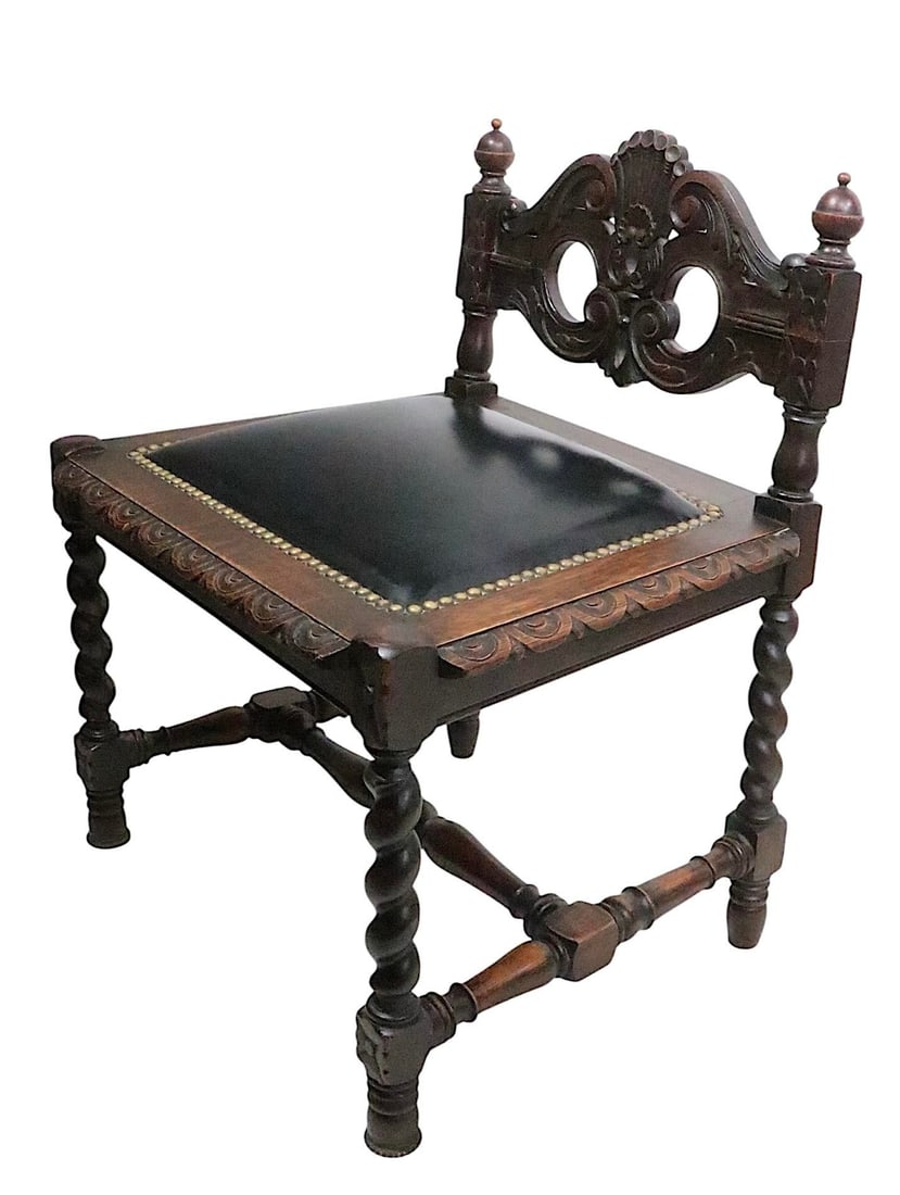 Pair of Antique Oak Barley Twist Accent Chairs C. 1900's - 4