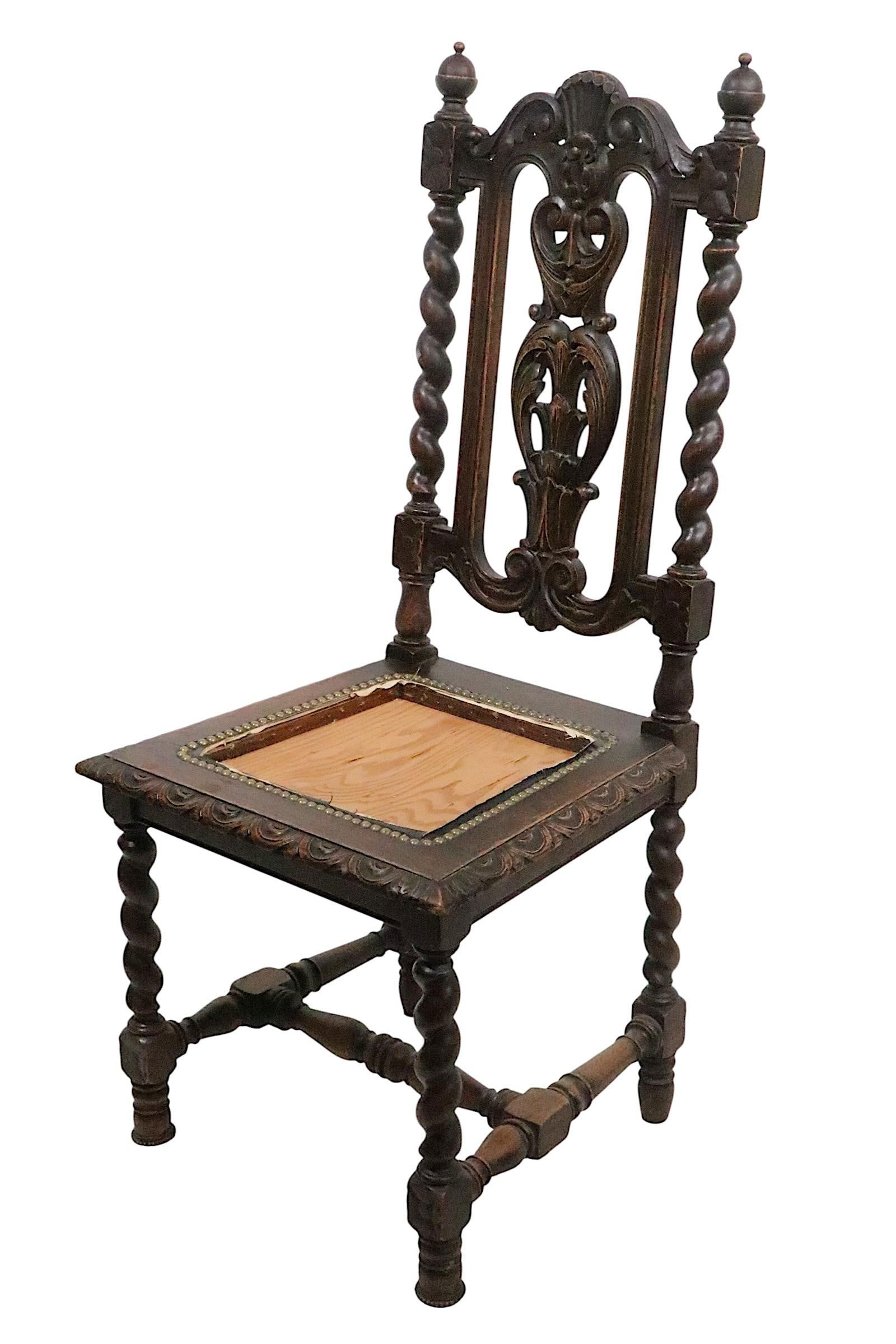 Pair of Antique Oak Barley Twist Accent Chairs C. 1900's - 5