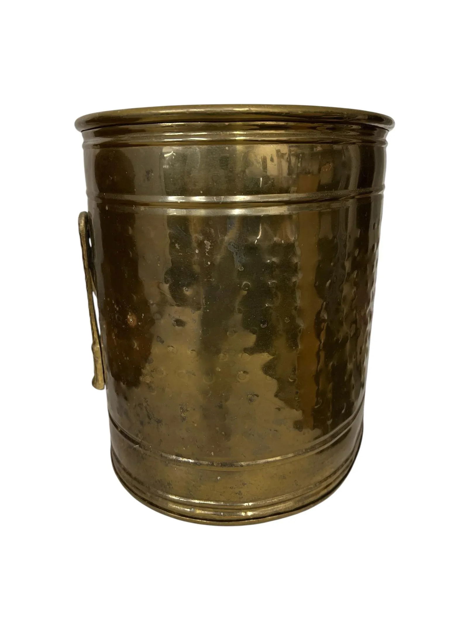 Vintage Hammered Brass Container, Planter, or Trash Can With Rope Design, India - 4