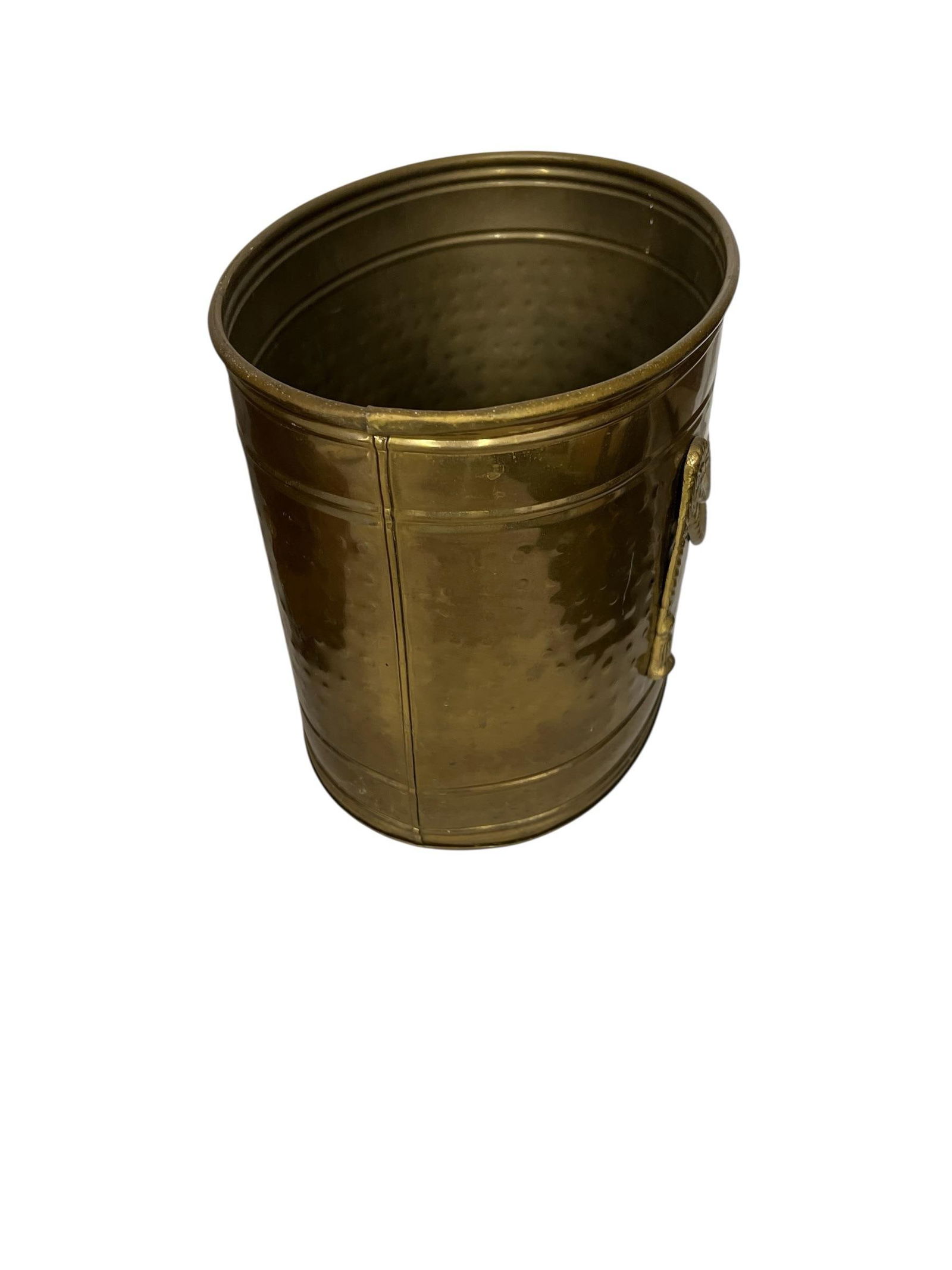 Vintage Hammered Brass Container, Planter, or Trash Can With Rope Design, India - 6