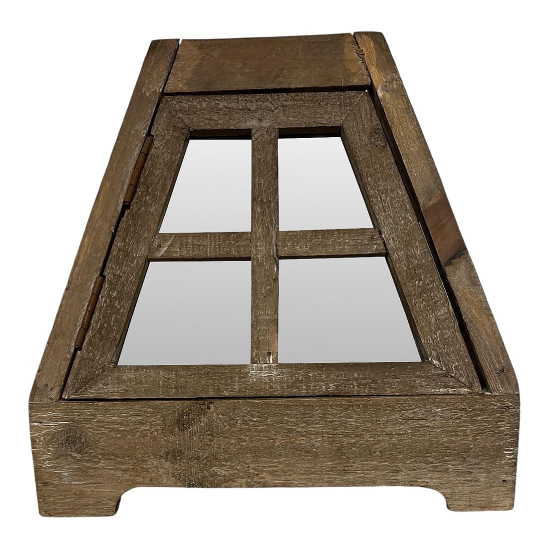 Vintage Cerused Wood Terrarium Tabletop Greenhouse, Farmhouse, Cabin, Lodge, Garden: Vintage cerused wood tabletop greenhouse terrarium. Front four pane window opens for access to plants. Measures 10" w x 7" d x 11" h. Inside pan meadures 9" w x 5.5" d. Condition: Alterations: