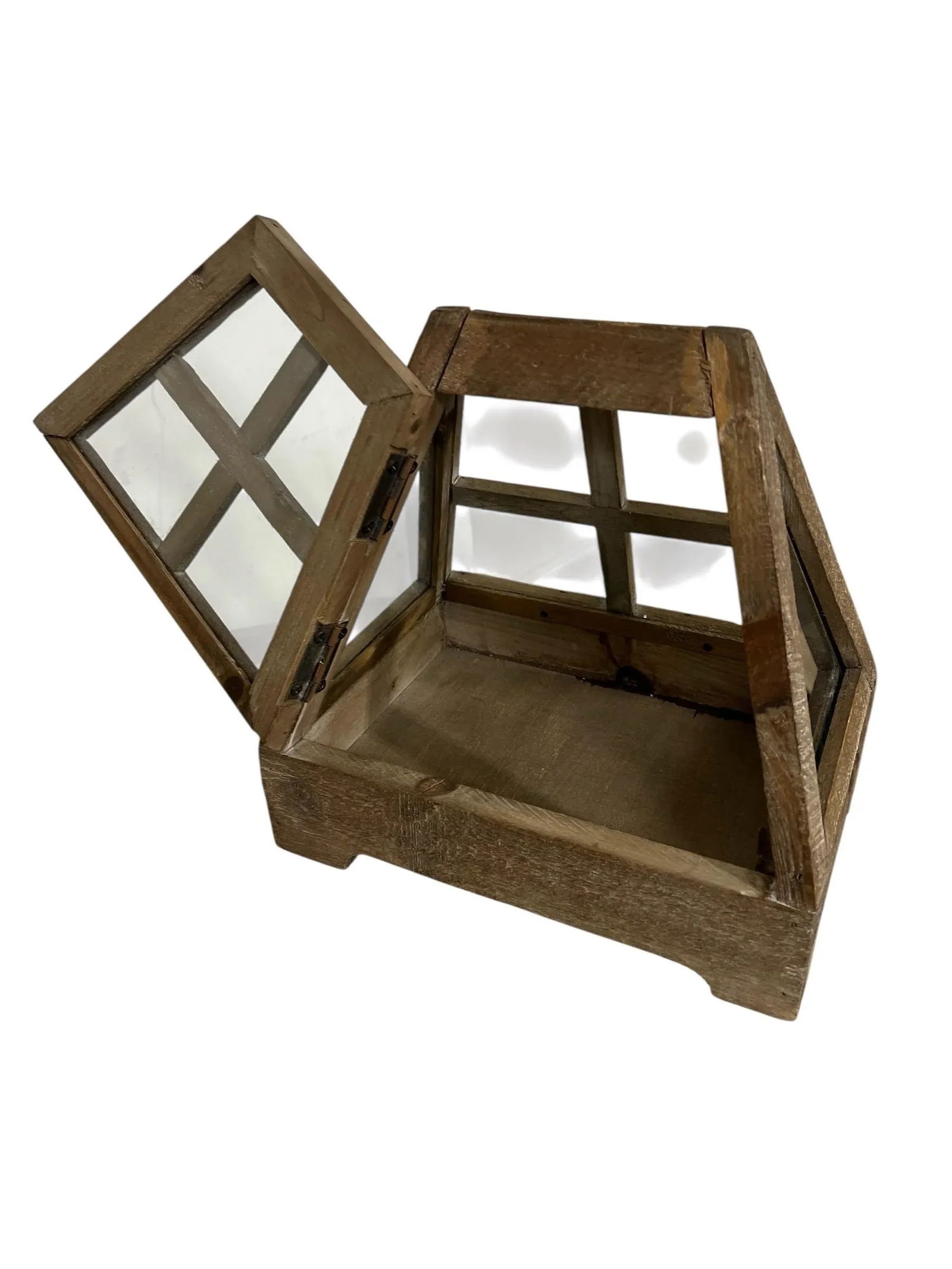 Vintage Cerused Wood Terrarium Tabletop Greenhouse, Farmhouse, Cabin, Lodge, Garden - 2