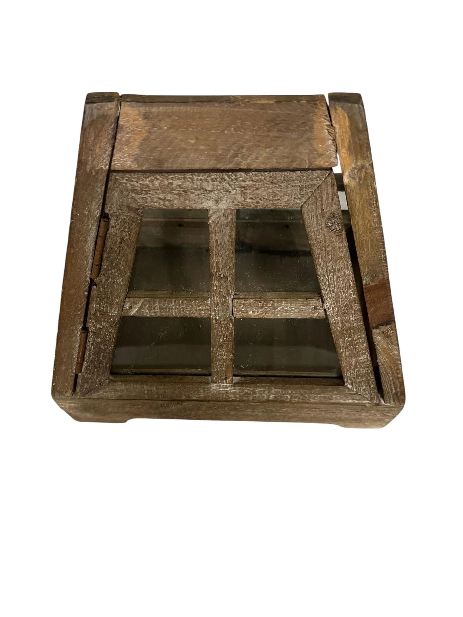 Vintage Cerused Wood Terrarium Tabletop Greenhouse, Farmhouse, Cabin, Lodge, Garden - 7