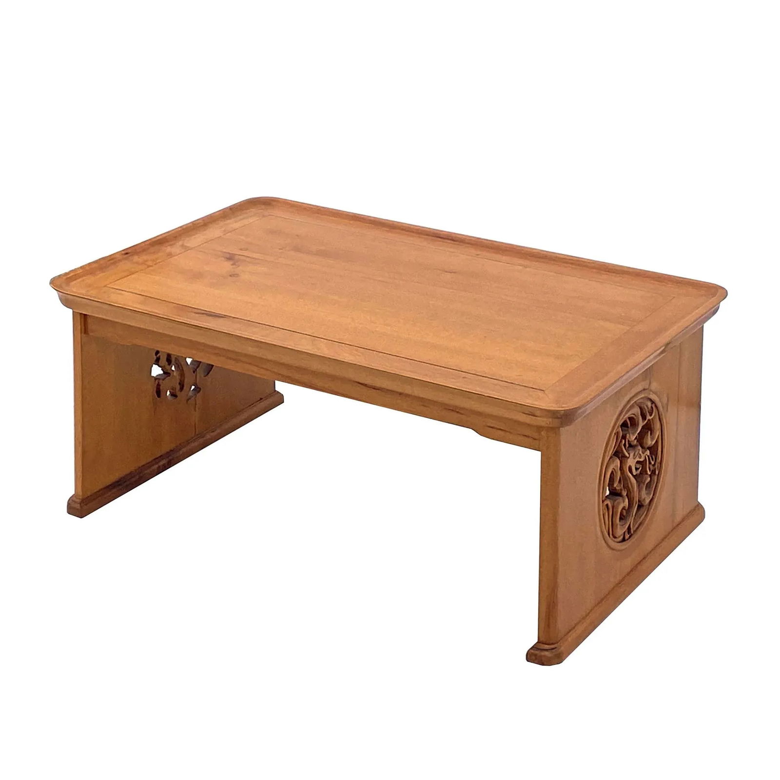 Oriental Light Brown Wood Rectangular Table Stand - 2