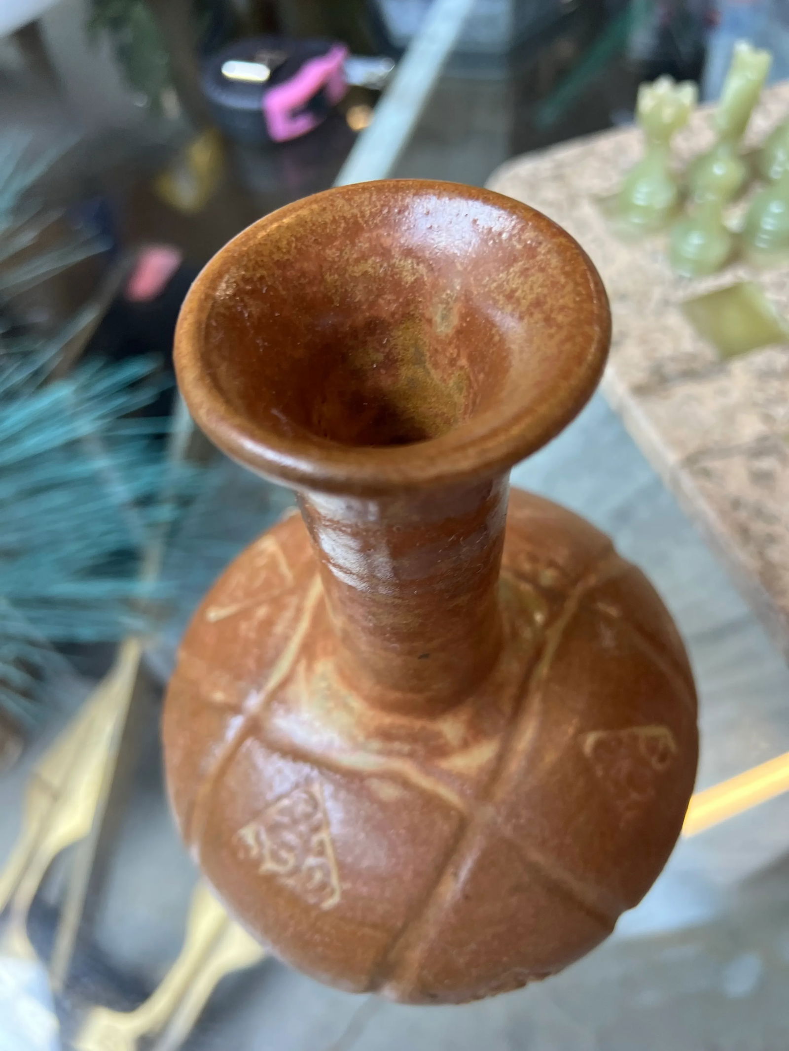 Small 1990s Brown Ceramic Boho Chic Vase, Signed by the Artist - 5