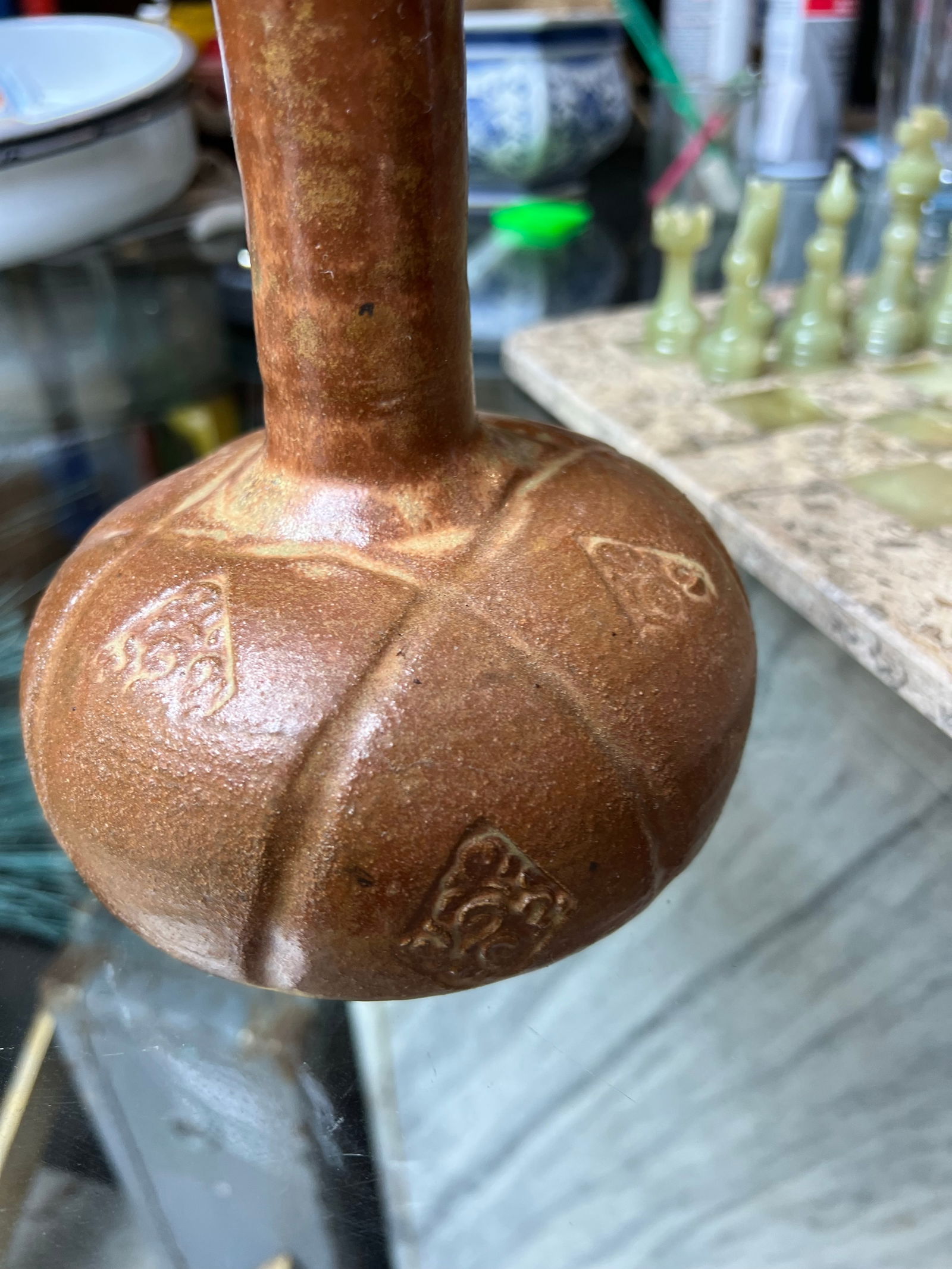 Small 1990s Brown Ceramic Boho Chic Vase, Signed by the Artist - 6