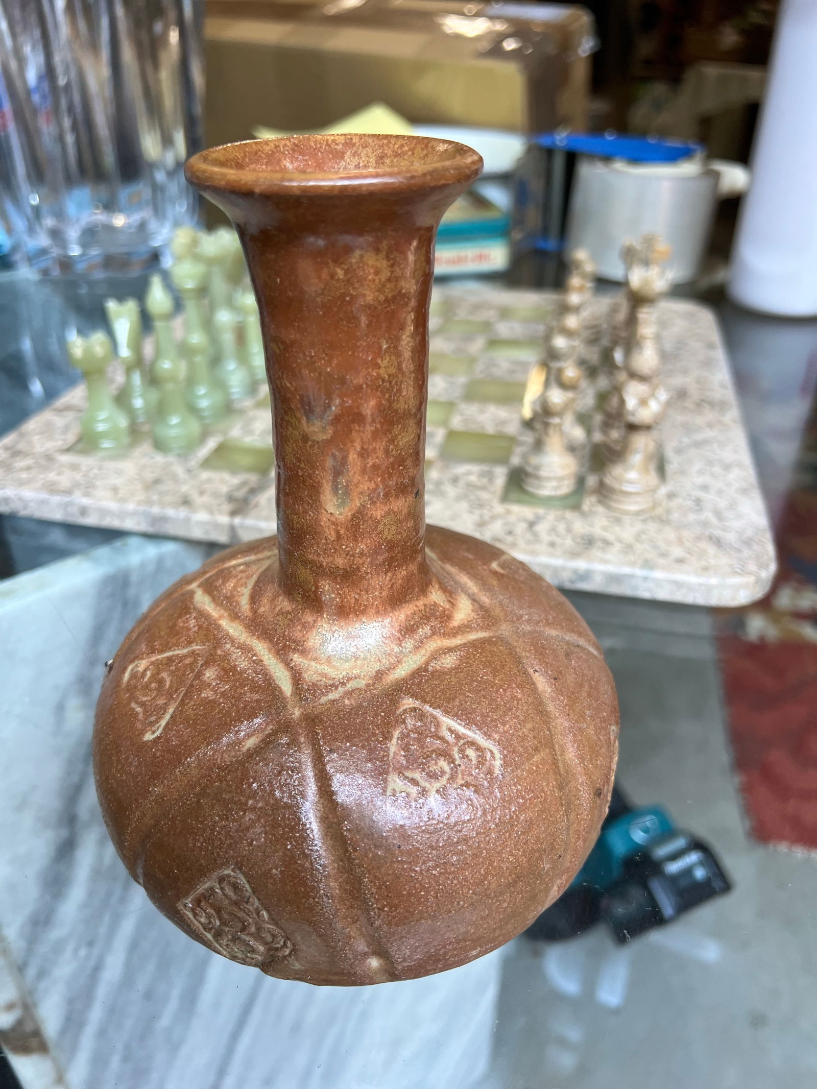 Small 1990s Brown Ceramic Boho Chic Vase, Signed by the Artist - 7