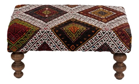 Turkish Hand Woven Kilim Footstool - Tribal Pouf