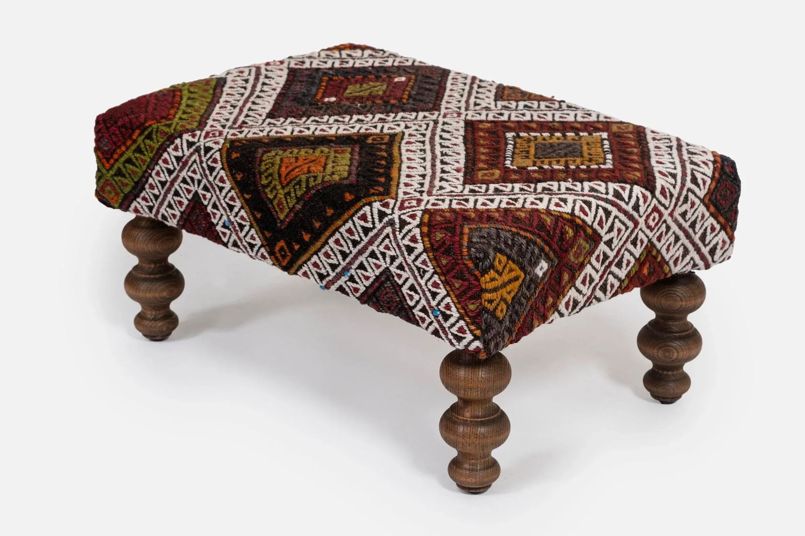 Turkish Hand Woven Kilim Footstool - Tribal Pouf - 2