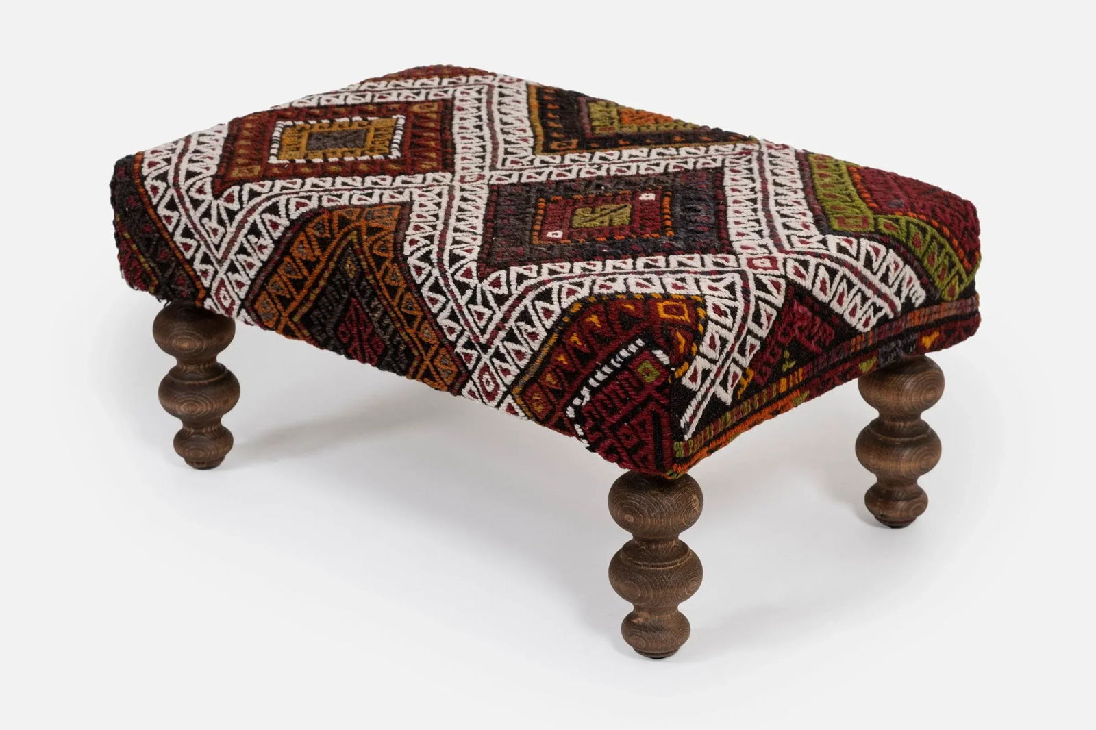 Turkish Hand Woven Kilim Footstool - Tribal Pouf - 3