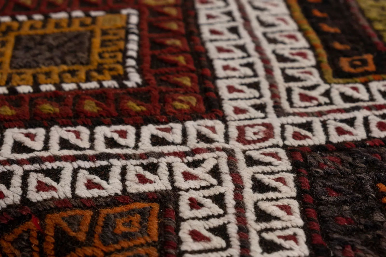 Turkish Hand Woven Kilim Footstool - Tribal Pouf - 5